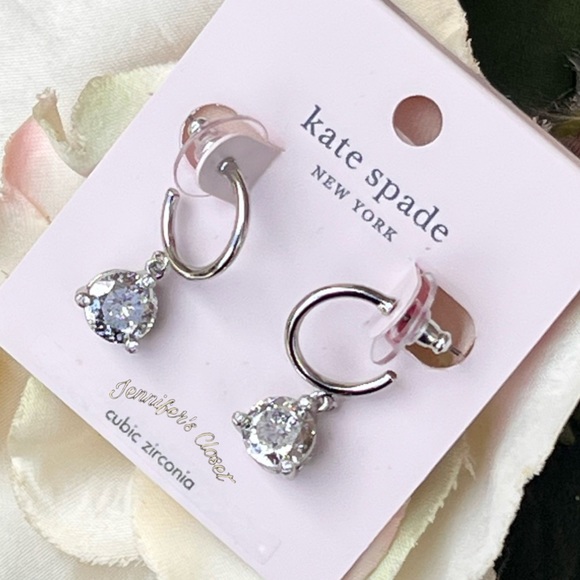 NWT ♠️ Kate Spade Crystal Drop Huggie Earrings - Picture 6 of 6